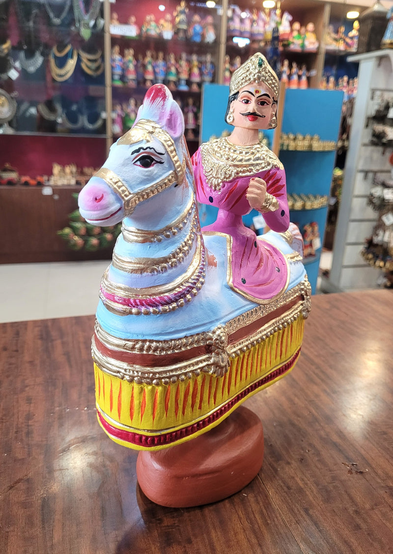 Poikkal Kuthirai Dancing Horse Man doll Pink And Yellow (12.5 H * 10 L * 4W) inches Thanjavur Thalayatti Bommai Tanjore Dancing Dolls Tamil Tradition new