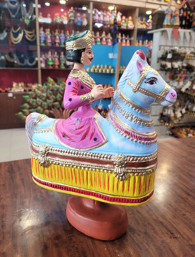 Poikkal Kuthirai Dancing Horse Man doll Pink And Yellow (12.5 H * 10 L * 4W) inches Thanjavur Thalayatti Bommai Tanjore Dancing Dolls Tamil Tradition new