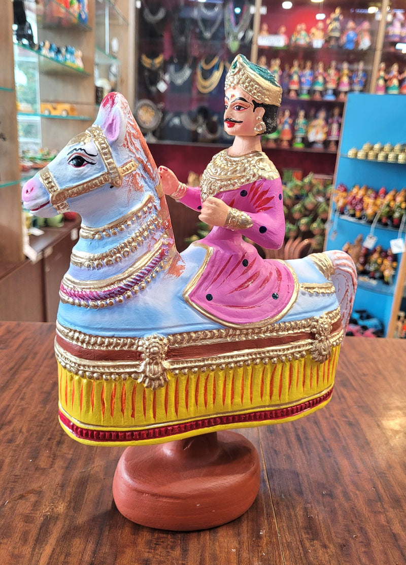 Poikkal Kuthirai Dancing Horse Man doll Pink And Yellow (12.5 H * 10 L * 4W) inches Thanjavur Thalayatti Bommai Tanjore Dancing Dolls Tamil Tradition new