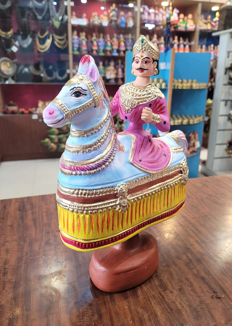 Poikkal Kuthirai Dancing Horse Man doll Pink And Yellow (12.5 H * 10 L * 4W) inches Thanjavur Thalayatti Bommai Tanjore Dancing Dolls Tamil Tradition new