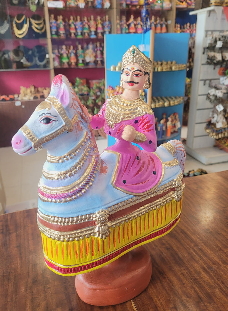 Poikkal Kuthirai Dancing Horse Man doll Pink And Yellow (12.5 H * 10 L * 4W) inches Thanjavur Thalayatti Bommai Tanjore Dancing Dolls Tamil Tradition new
