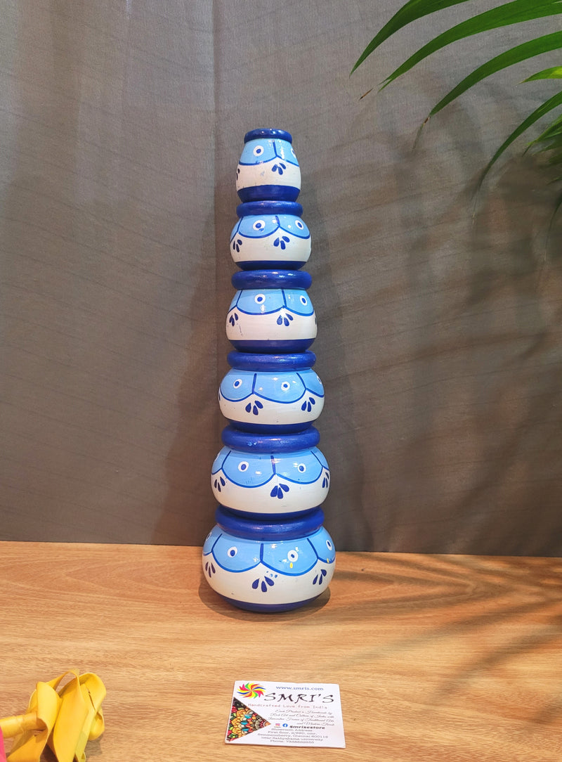 Wooden pot set of 6 blue and white (11.5H * 3L * 3W) inches Show piece Home decor