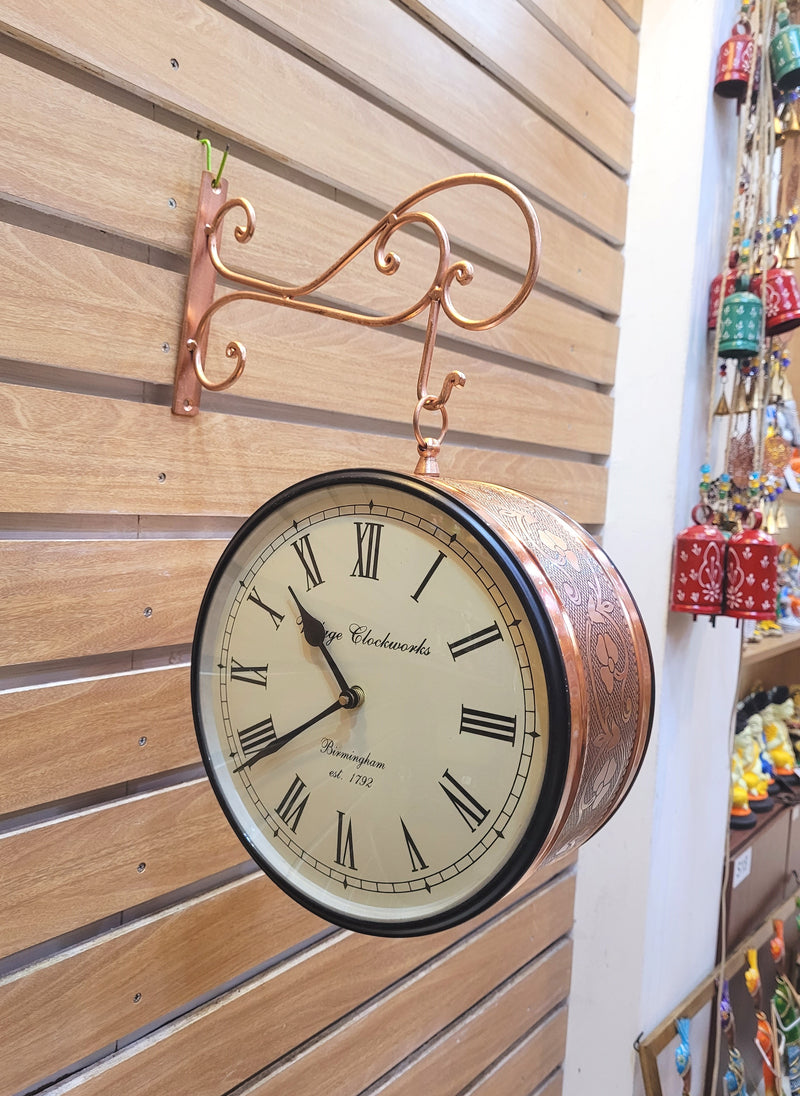 Railway Clock 10 inch dial double side clock with hanger Antique copper color ( 10H * 10L * 6W ) inches