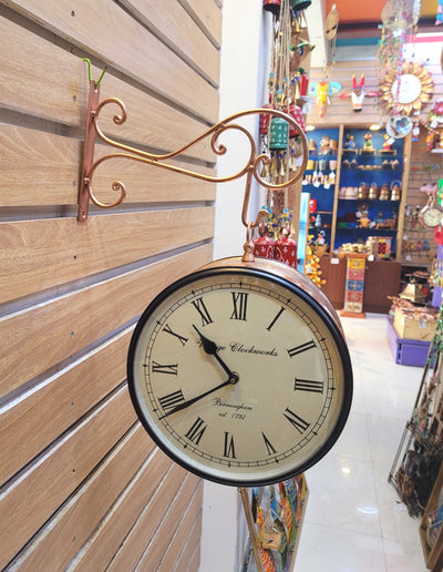 Railway Clock 10 inch dial double side clock with hanger Antique copper color ( 10H * 10L * 6W ) inches