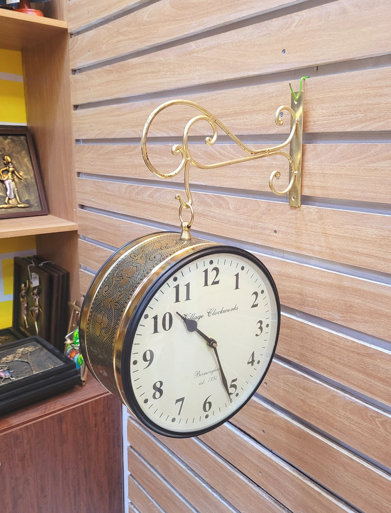 Railway Clock 10 inch dial double side clock with hanger Antique Gold color ( 10H * 10L * 6W ) inches