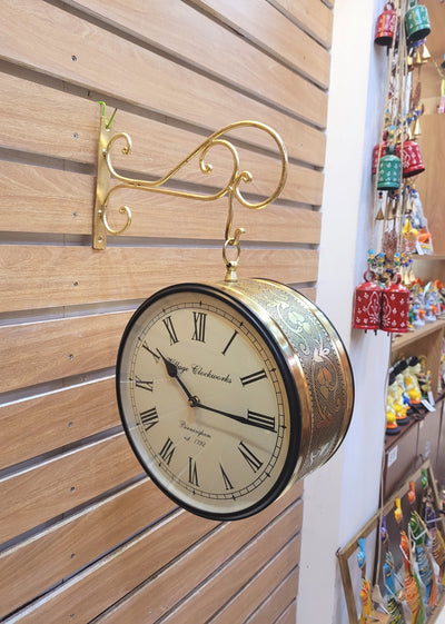 Railway Clock 10 inch dial double side clock with hanger Antique Gold color ( 10H * 10L * 6W ) inches