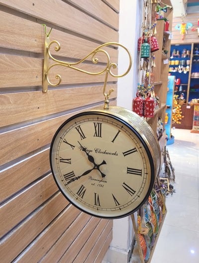 Railway Clock 12 inch dial double side clock with hanger Antique Gold color ( 12H * 12L * 6W ) inches