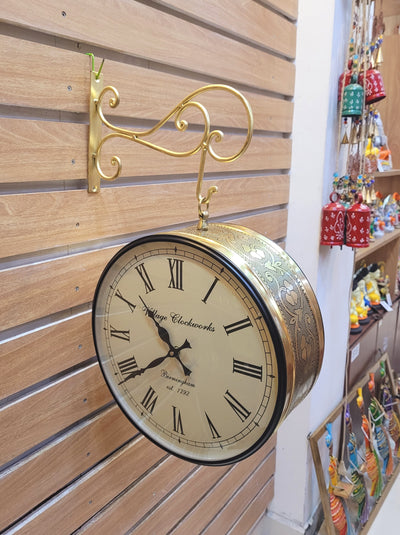 Railway Clock 12 inch dial double side clock with hanger Antique Gold color ( 12H * 12L * 6W ) inches