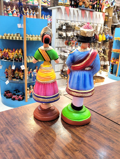 Raja Rani Dancing Doll 12 inch Blue Raja with Green blouse Pink skirt Rani Thalayatti Bommai Show piece Table Decor papermache Inches
