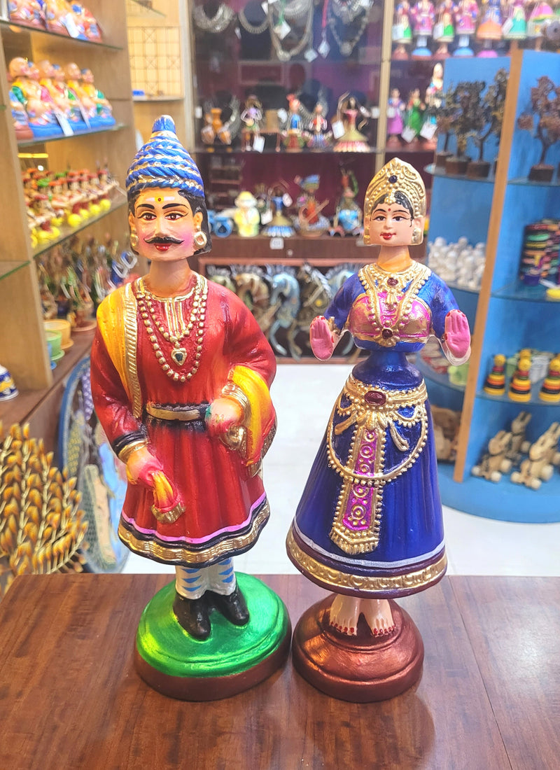 Raja Rani Dancing Doll 14 inch Blue And Orange Tanjavur Thalayatti Bommai Tanjore Dancing Doll Show piece Table Decor papermache ( 14 H * 4 L * 4 W ) Inches