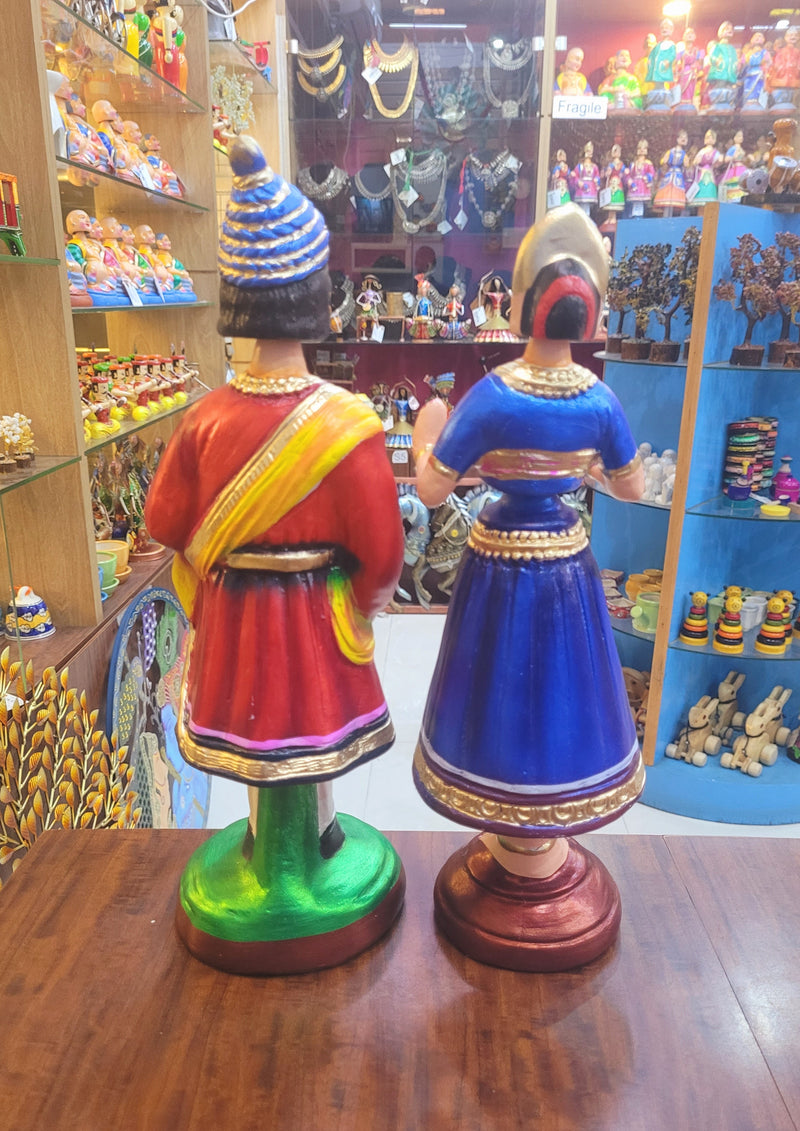 Raja Rani Dancing Doll 14 inch Blue And Orange Tanjavur Thalayatti Bommai Tanjore Dancing Doll Show piece Table Decor papermache ( 14 H * 4 L * 4 W ) Inches