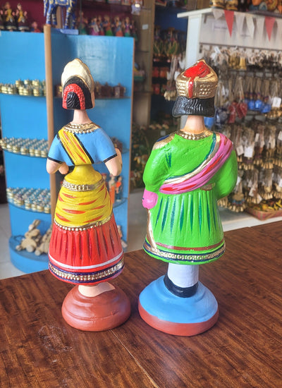 Raja Rani Dancing Doll 12 inch Green Raja with Blue blouse Red skirt Rani Thalayatti Bommai Show piece Table Decor papermache Inches