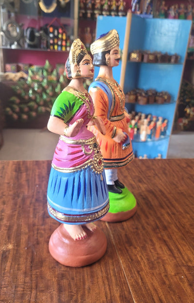 Raja Rani Dancing Doll 12 inch orange raja with Green blouse rani Thalayatti Bommai Show piece Table Decor papermache Inches