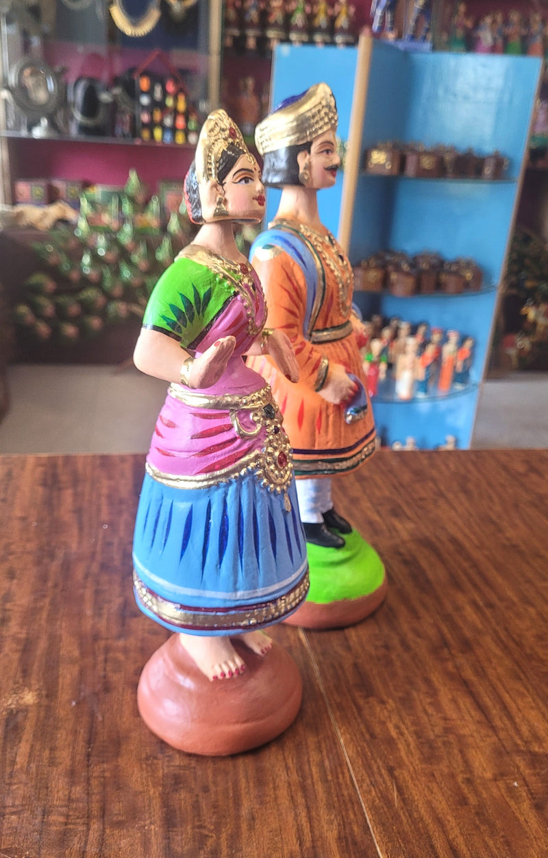 Raja Rani Dancing Doll 12 inch orange raja with Green blouse rani Thalayatti Bommai Show piece Table Decor papermache Inches