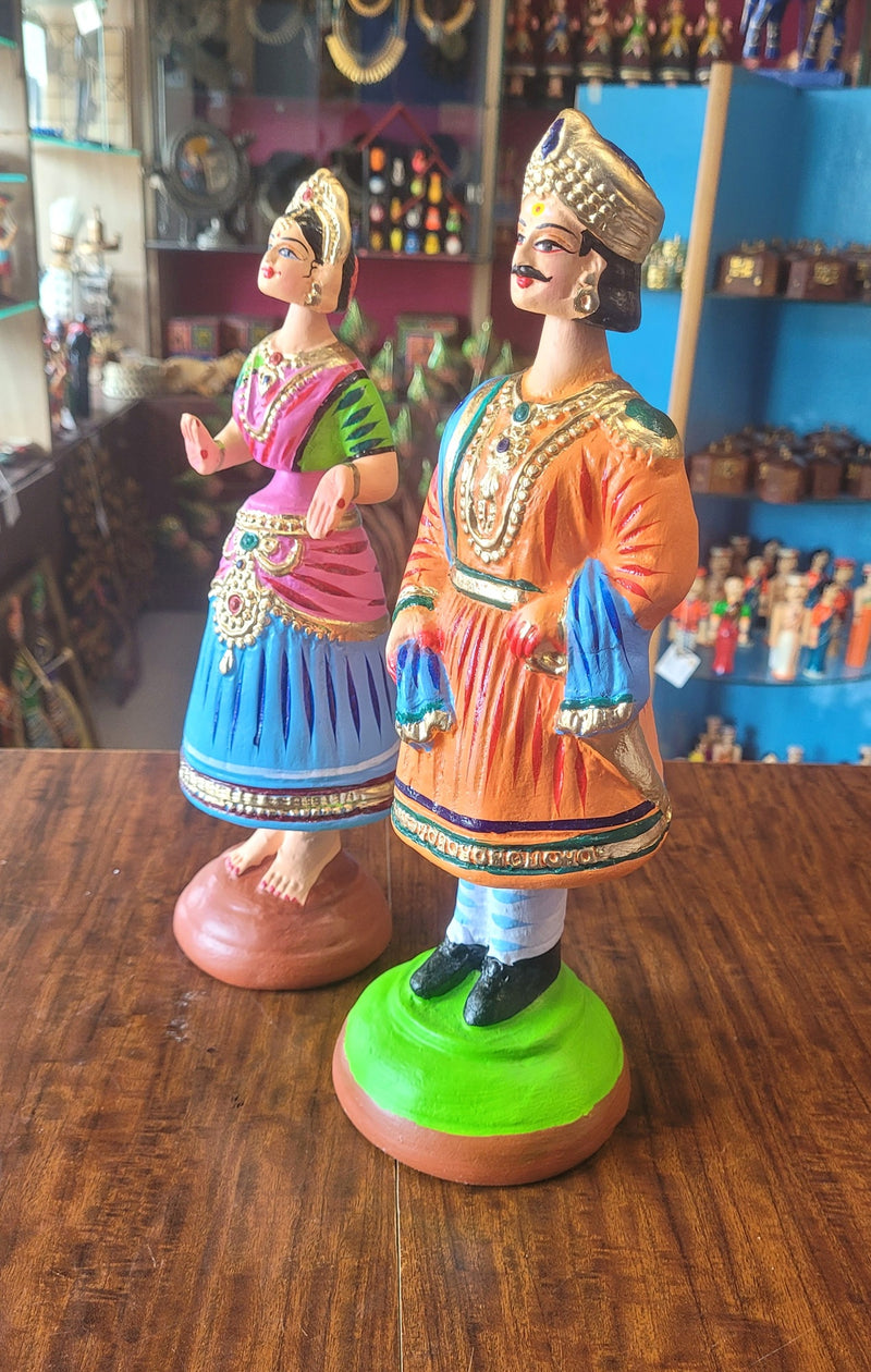 Raja Rani Dancing Doll 12 inch orange raja with Green blouse rani Thalayatti Bommai Show piece Table Decor papermache Inches