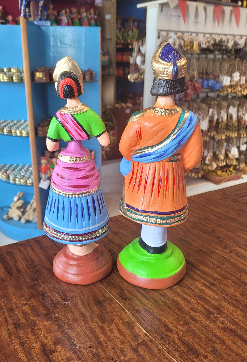 Raja Rani Dancing Doll 12 inch orange raja with Green blouse rani Thalayatti Bommai Show piece Table Decor papermache Inches