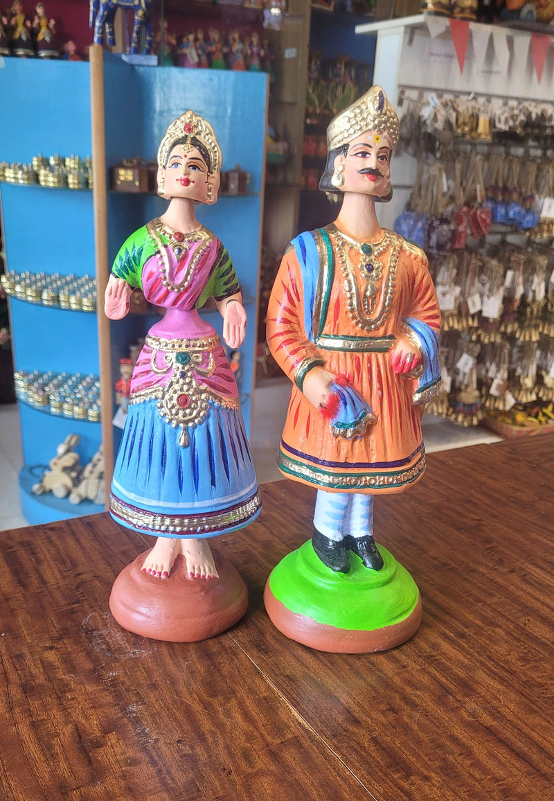 Raja Rani Dancing Doll 12 inch orange raja with Green blouse rani Thalayatti Bommai Show piece Table Decor papermache Inches