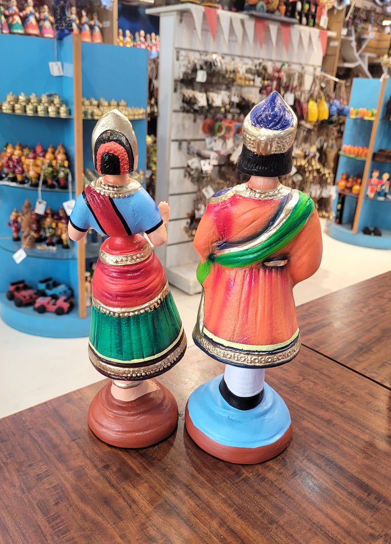 Raja Rani Dancing Doll 12 inch orange raja with Blue blouse rani Thalayatti Bommai Show piece Table Decor papermache Inches