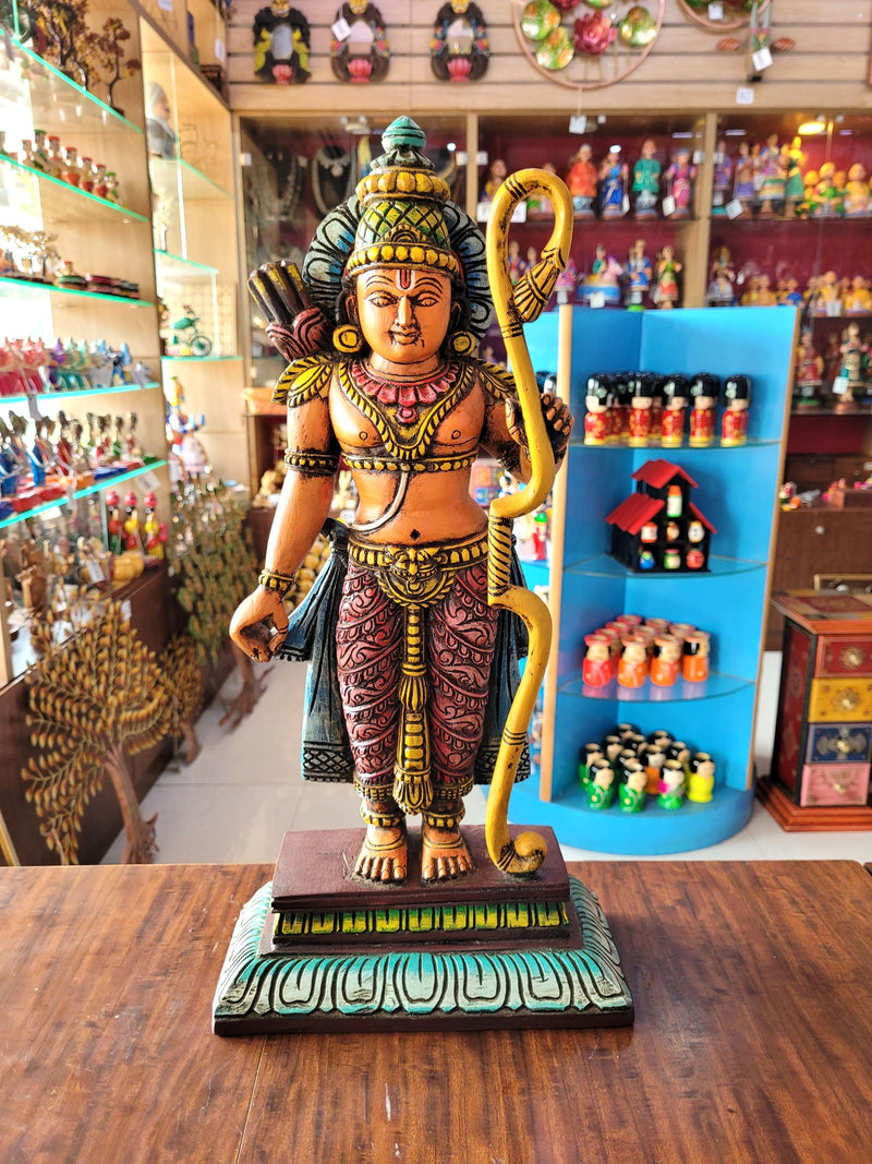Ram Seetha Lakshmanan Hanuman Statue Set Pooja Idol Table Decor Mahogany Wood Carving Traditional Indian Handicrafts (18 H x 8.5 L x 3 W inches)