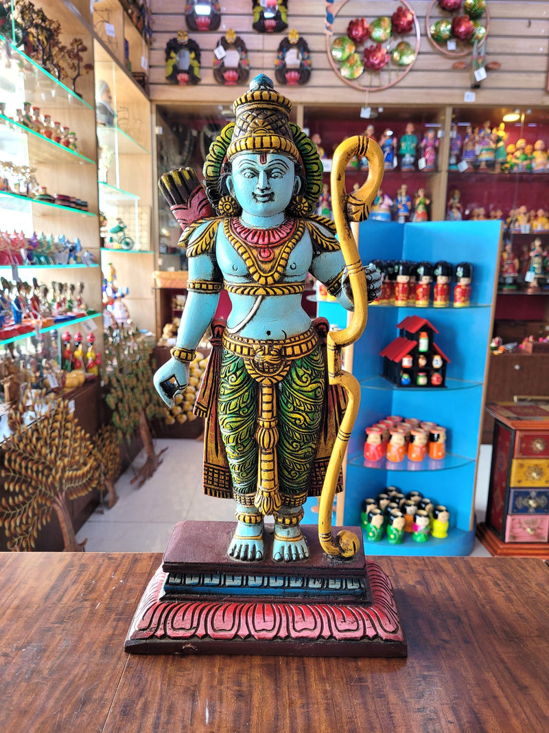Ram Seetha Lakshmanan Hanuman Statue Set Pooja Idol Table Decor Mahogany Wood Carving Traditional Indian Handicrafts (18 H x 8.5 L x 3 W inches)