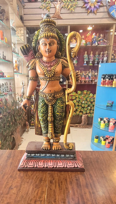 Ram Seetha Lakshmanan Hanuman Statue Set Pooja Idol Table Decor Mahogany Wood Carving Traditional Indian Handicrafts (18 H x 8.5 L x 3 W inches)