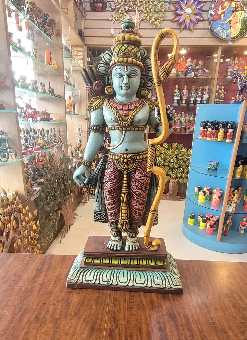 Ram Seetha Lakshmanan Hanuman Statue Set Pooja Idol Table Decor Mahogany Wood Carving Traditional Indian Handicrafts (18 H x 8.5 L x 3 W inches)