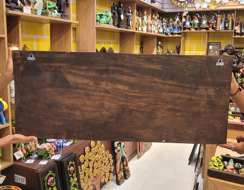 Lord Ranganathar With Namam Sangu Chakkaram & Annam Wooden Wall Panel  36.5 Inch Wall Hanging Mahogany Wood Carving Traditional Chettinad Indian Handicrafts (15H x 36.5L x 2W Inches)