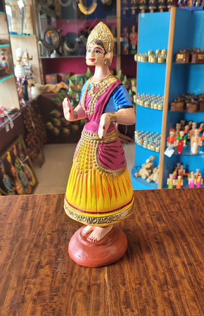 Rani Dancing Doll 13.5 "  Yellow With Pink Thalayatti Bommai show piece paper mache tanjore dancing dolls (13.5 H*4.5 L * 4 W) inches big