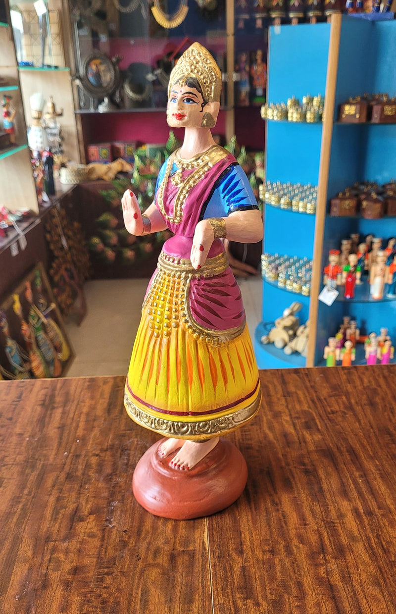 Rani Dancing Doll 13.5 "  Yellow With Pink Thalayatti Bommai show piece paper mache tanjore dancing dolls (13.5 H*4.5 L * 4 W) inches big