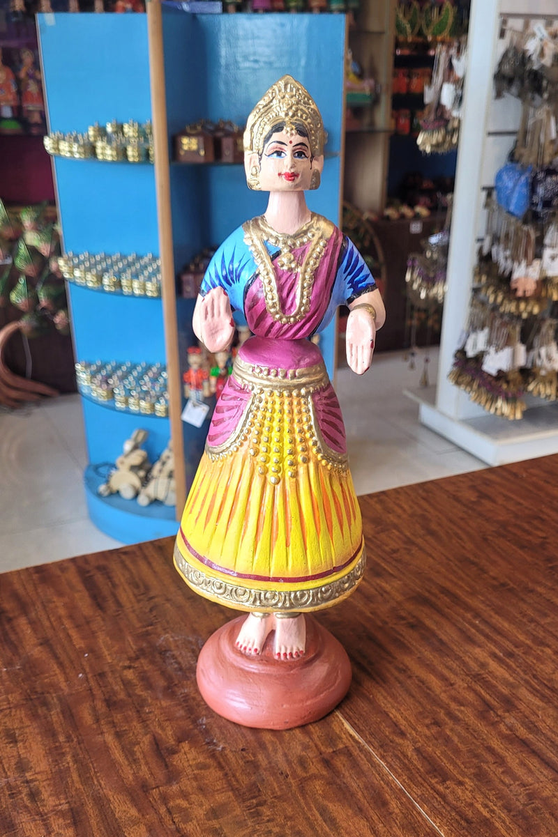 Rani Dancing Doll 13.5 "  Yellow With Pink Thalayatti Bommai show piece paper mache tanjore dancing dolls (13.5 H*4.5 L * 4 W) inches big