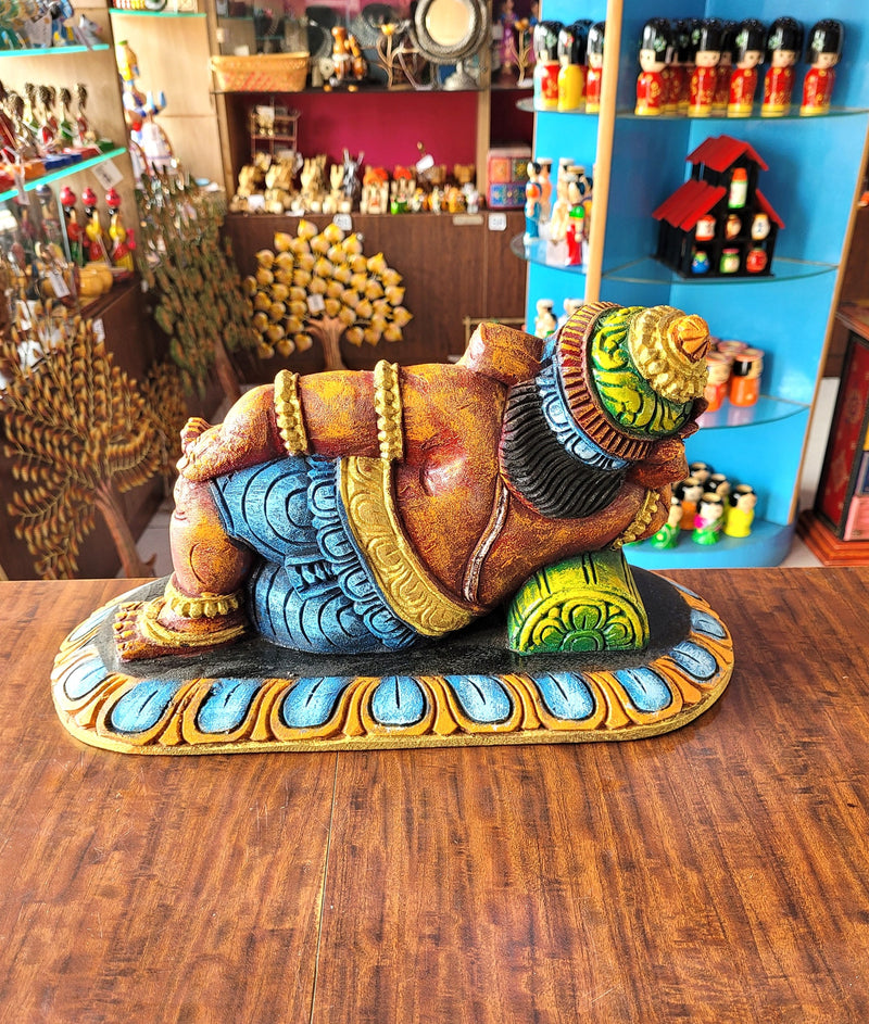 Relaxing Ganesha Resting Right Side Ganesha Idol Statue Pooja Idol Table Decor Mahogany Wood Carving Traditional Chettinad Indian Handicrafts (8 H x 15 L x 7 W inches)