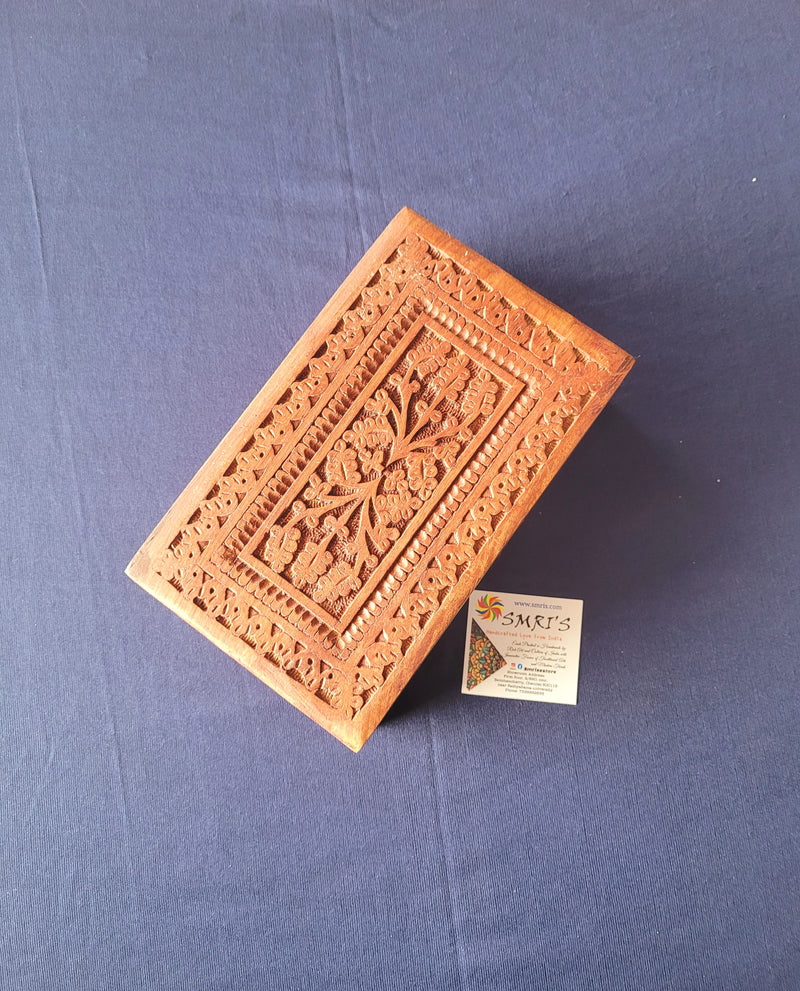 Rose wood carving Jewellery Box pooja decor return gifts home decor festival gifting indian handicrafts(2.5 H * 8 L * 5 W) Inches