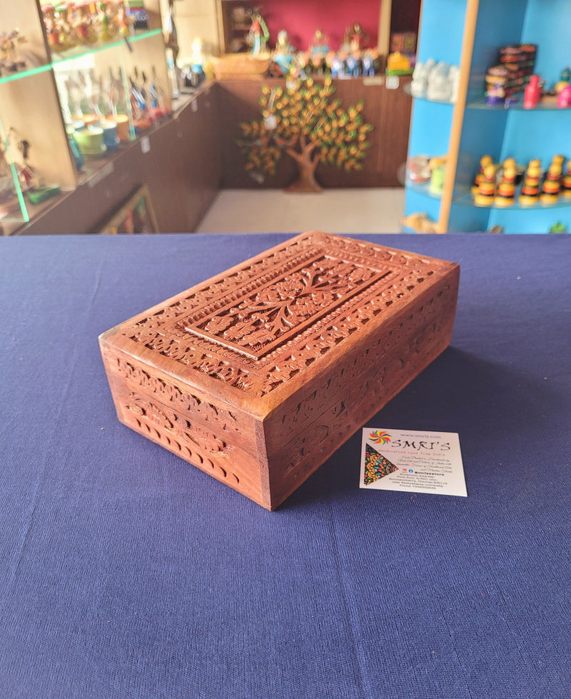 Rose wood carving Jewellery Box pooja decor return gifts home decor festival gifting indian handicrafts(2.5 H * 8 L * 5 W) Inches