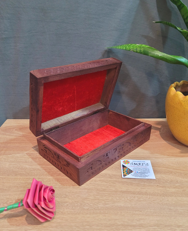 Rose wood carving Jewellery Box pooja decor return gifts home decor festival gifting indian handicrafts(2.5 H * 8 L * 5 W) Inches