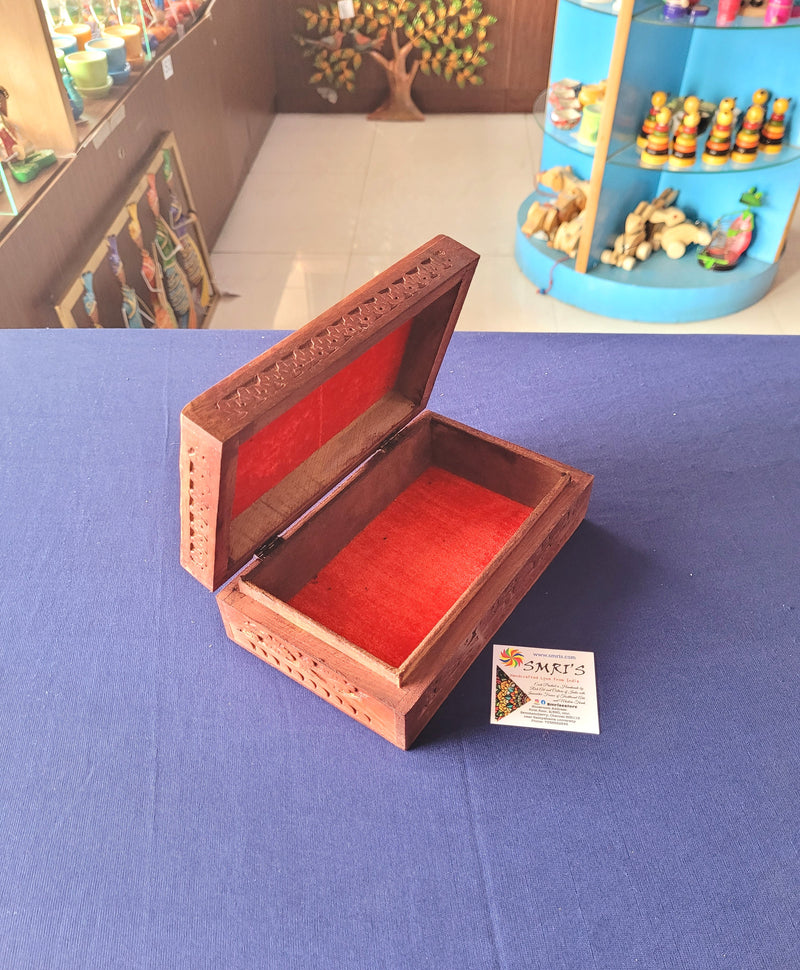 Rose wood carving Jewellery Box pooja decor return gifts home decor festival gifting indian handicrafts(2.5 H * 8 L * 5 W) Inches