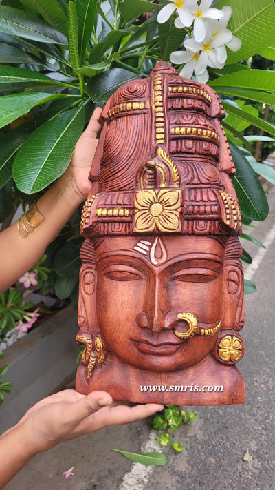 Arthanareeswarar Siva parvati Shiva Sakthi  Face Mask Wall Panel Mahogany Wood Carving Wall Hanging Pooja Decor Traditional Indian Handicrafts (18H x 9L x 2W Inches)