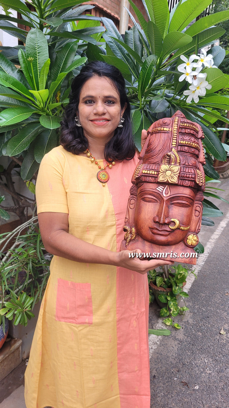 Arthanareeswarar Siva parvati Shiva Sakthi  Face Mask Wall Panel Mahogany Wood Carving Wall Hanging Pooja Decor Traditional Indian Handicrafts (18H x 9L x 2W Inches)