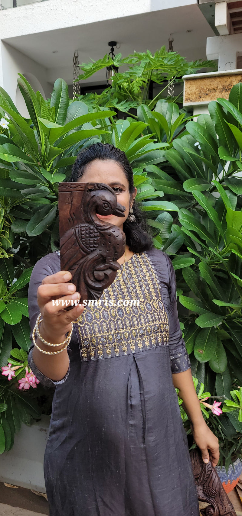 Small Annam / Swan Wall Bracket / Corbel Antiquie Natural Colour Wood Carving Wall Hanging Decor Indian Chettinad Handicraft Handcarved Chettinad South Indian Craft (7.5H x 3.8L x 1.4W Inches)