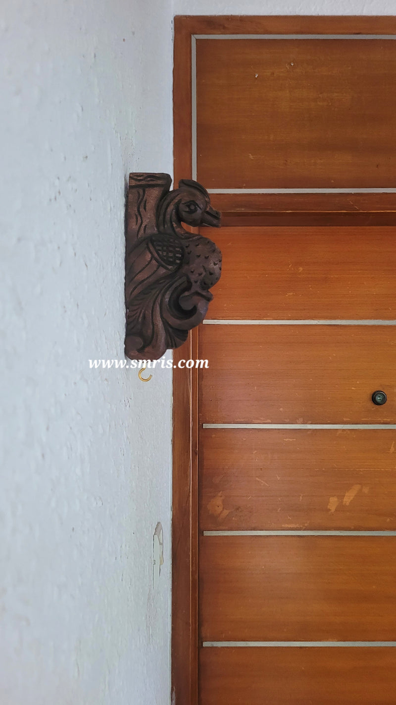 Small Annam / Swan Wall Bracket / Corbel Antiquie Natural Colour Wood Carving Wall Hanging Decor Indian Chettinad Handicraft Handcarved Chettinad South Indian Craft (7.5H x 3.8L x 1.4W Inches)