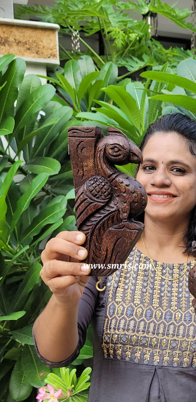 Small Parrot Wall Bracket / Corbel Antiquie Natural Colour Wood Carving Wall Hanging Decor Indian Chettinad Handicraft Handcarved Chettinad South Indian Craft (7.5H x 3.8L x 1.5W Inches)