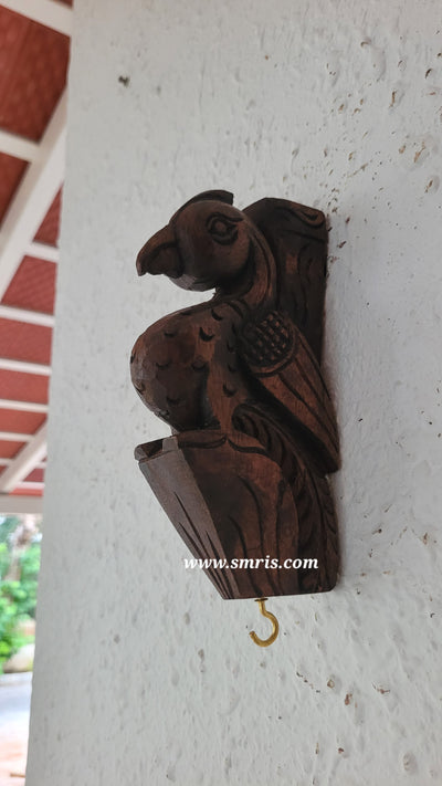 Small Parrot Wall Bracket / Corbel Antiquie Natural Colour Wood Carving Wall Hanging Decor Indian Chettinad Handicraft Handcarved Chettinad South Indian Craft (7.5H x 3.8L x 1.5W Inches)