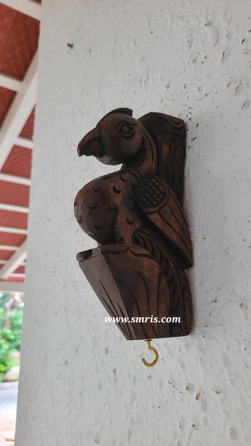 Small Parrot Wall Bracket / Corbel Antiquie Natural Colour Wood Carving Wall Hanging Decor Indian Chettinad Handicraft Handcarved Chettinad South Indian Craft (7.5H x 3.8L x 1.5W Inches)