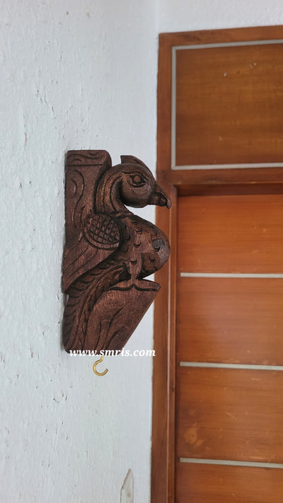 Small Parrot Wall Bracket / Corbel Antiquie Natural Colour Wood Carving Wall Hanging Decor Indian Chettinad Handicraft Handcarved Chettinad South Indian Craft (7.5H x 3.8L x 1.5W Inches)