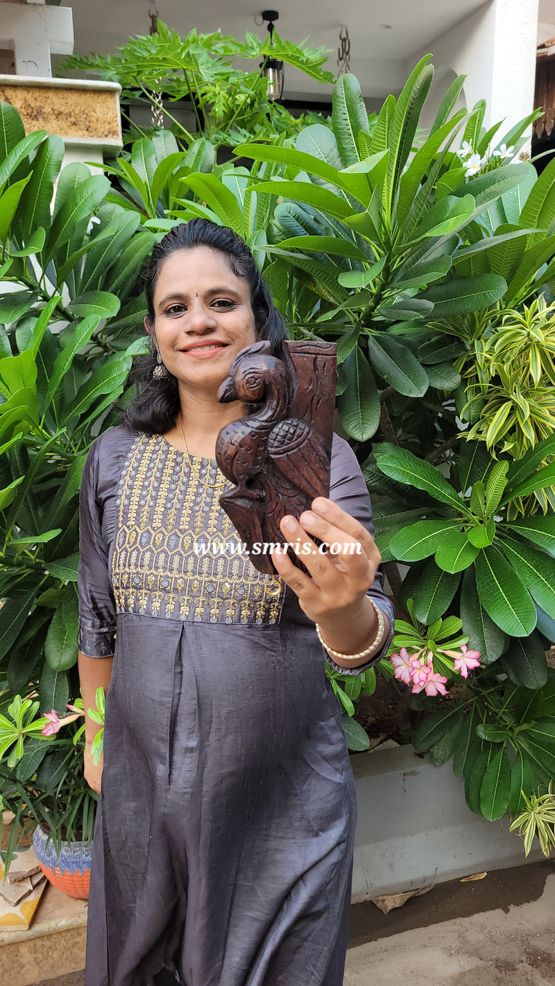 Small Peacock Wall Bracket / Corbel Antiquie Natural Colour Wood Carving Wall Hanging Decor Indian Chettinad Handicraft Handcarved Chettinad South Indian Craft (7.5H x 3.8L x 1.5W Inches)