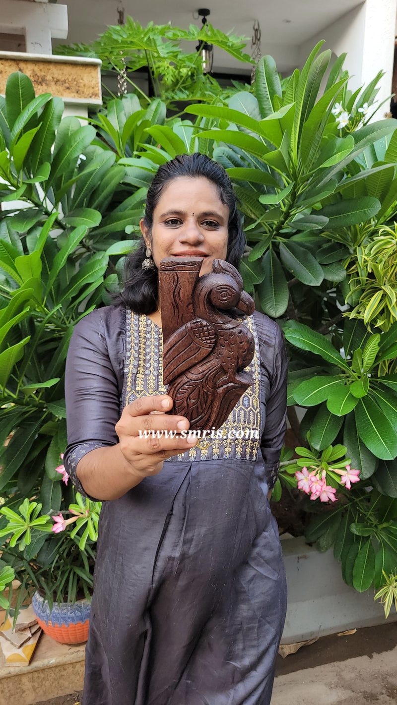 Small Peacock Wall Bracket / Corbel Antiquie Natural Colour Wood Carving Wall Hanging Decor Indian Chettinad Handicraft Handcarved Chettinad South Indian Craft (7.5H x 3.8L x 1.5W Inches)