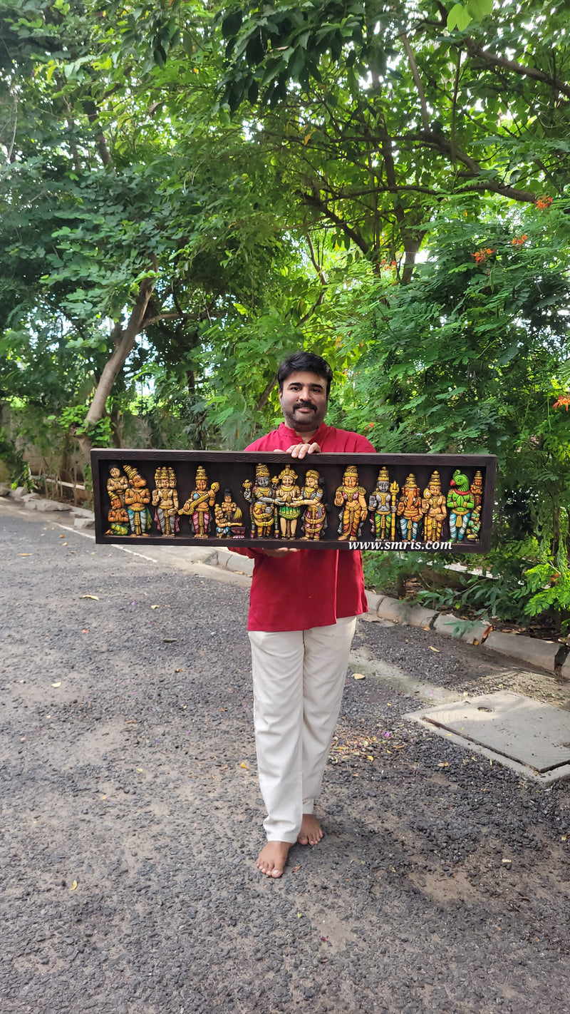 Srinivasa Kalyanam 4 Feet Wooden Wall Panel Frame Wall Hanging Mahogany Wood Carving Traditional Chettinad Indian Handicrafts Puja Room Decor House Warming Gifts (12H x 48L x 2W Inches)