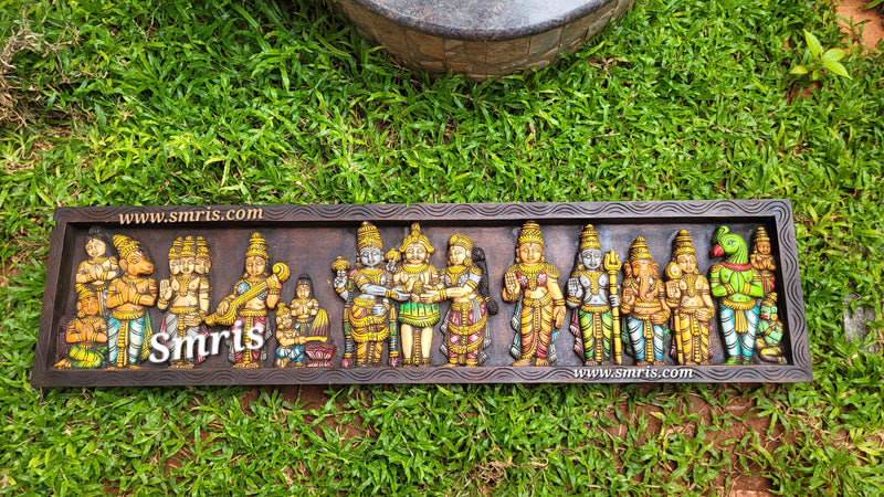 Srinivasa Kalyanam 4 Feet Wooden Wall Panel Frame Wall Hanging Mahogany Wood Carving Traditional Chettinad Indian Handicrafts Puja Room Decor House Warming Gifts (12H x 48L x 2W Inches)
