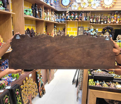 Gaja Ganesha With Double Elephant & Two Lady 36 Inch Vagai Wooden Carving Wall Panel Frame Wall Hanging (12H x 36L x 2W Inches)