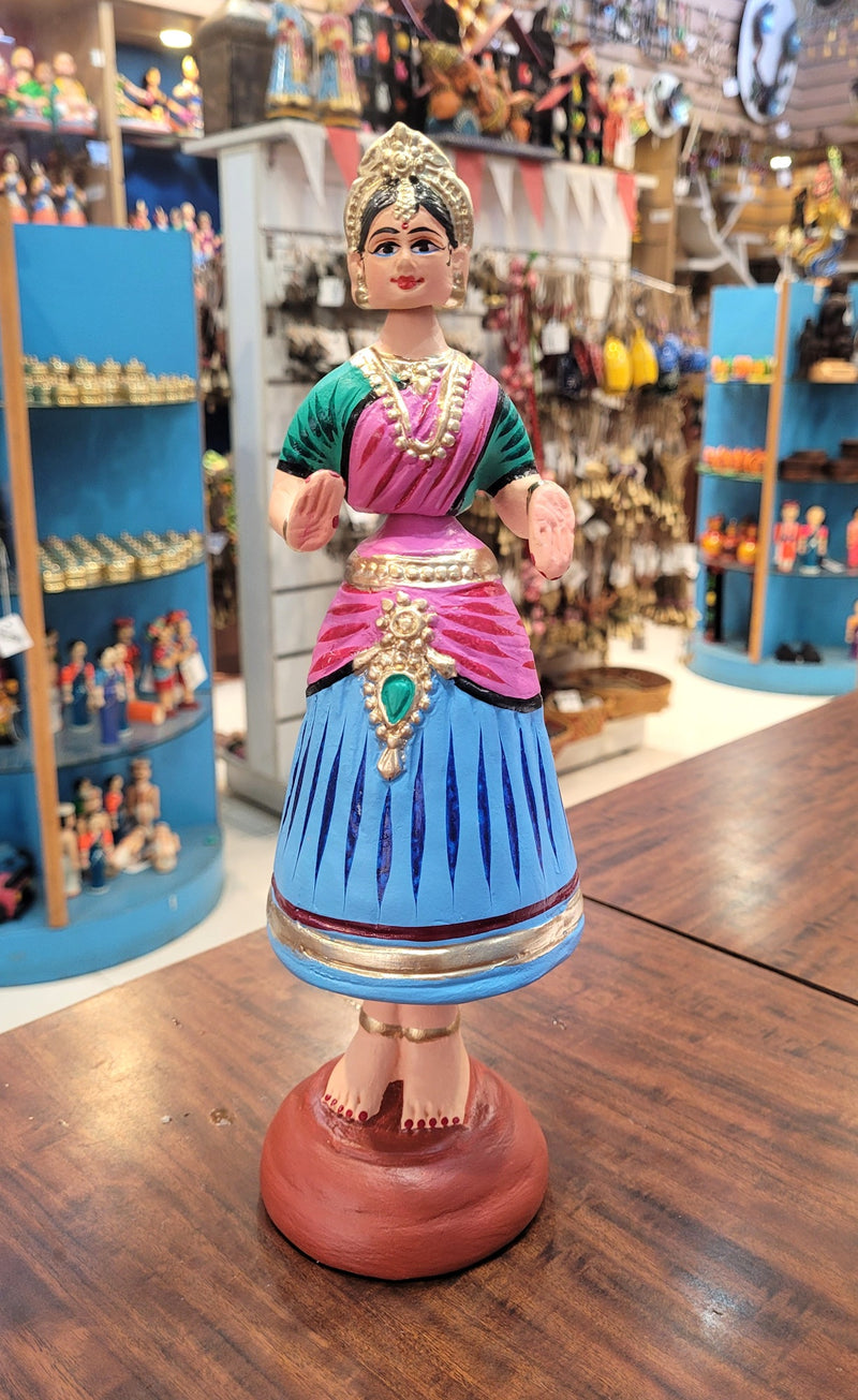 Star heart dancing Doll Paper Mache 11 inch H Blue With Pink & Green Handmade Thanjavur Thalayatti Bommai Tanjore Dancing Doll Tamil Tradition (11 H * 3.5 L * 3.5 W ) Inches