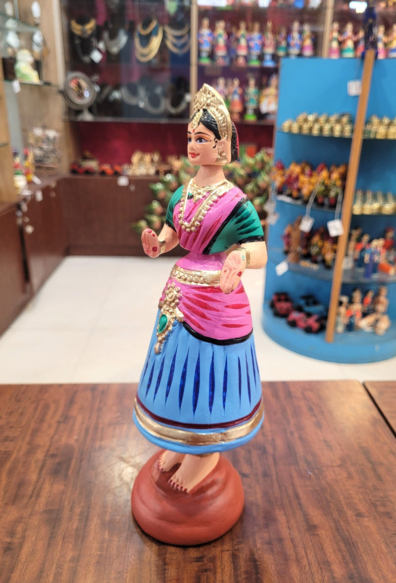 Star heart dancing Doll Paper Mache 11 inch H Blue With Pink & Green Handmade Thanjavur Thalayatti Bommai Tanjore Dancing Doll Tamil Tradition (11 H * 3.5 L * 3.5 W ) Inches
